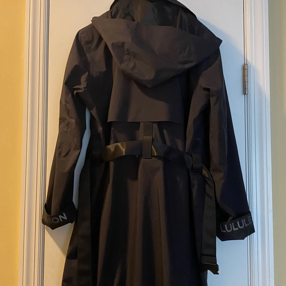 Lululemon Black Stunning Logo Reflective Long Hooded Trench Coat - Picture 7 of 16